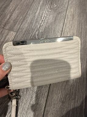 Jessica Simpson Quilted Wristlet Clutch in Light Beige with Silver Trim